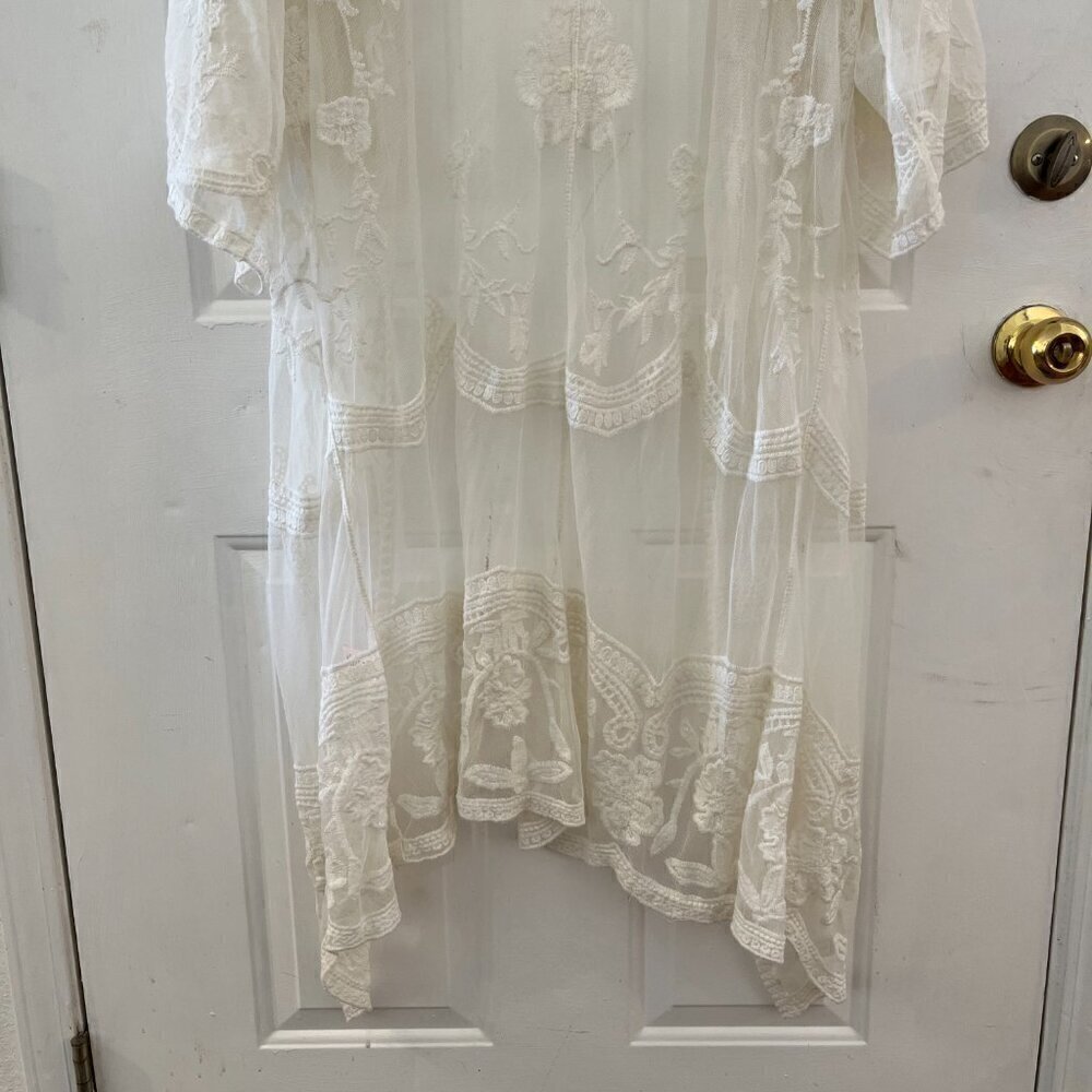 Dizzy Gal Woman's Plus-Size Ivory Floral Lace Open-Front Kimono Sz 1x - Picture 7 of 13